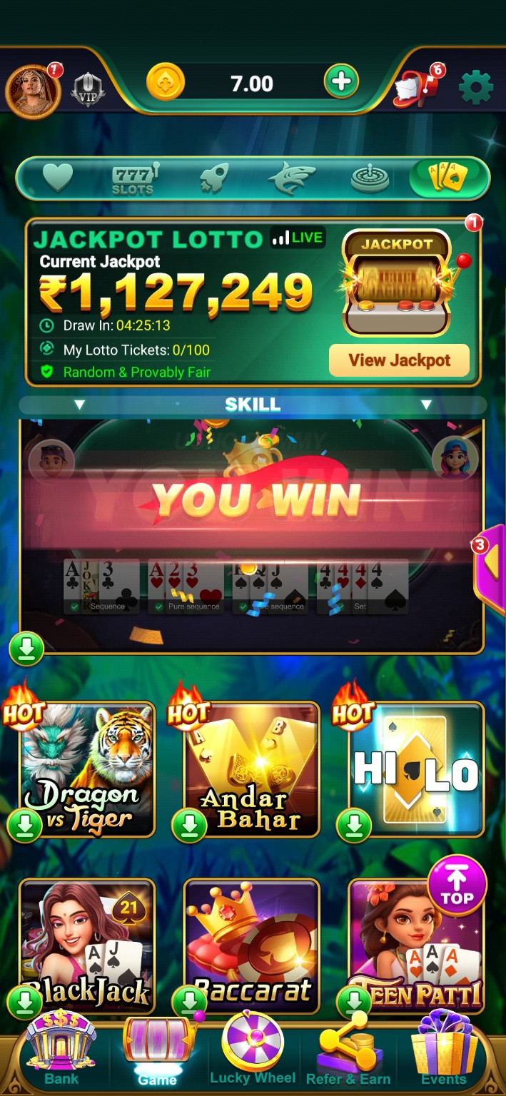 Yono-branded lobby with game tiles and navigation